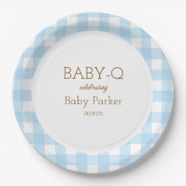 De Papel Prato Circular Baby-Q Xadrez Azul 2