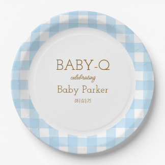 De Papel Prato Circular Baby-Q Xadrez Azul 2