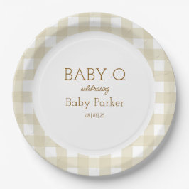 De Papel Prato Circular Baby-Q Xadrez Bege 2