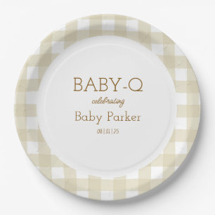 De Papel Prato Circular Baby-Q Xadrez Bege 2