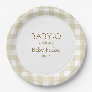 De Papel Prato Circular Baby-Q Xadrez Bege 2