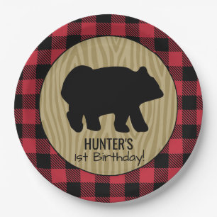 De Papel Prato Lumberjack Xadrez Búfalo Urso Preto
