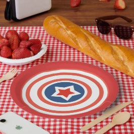 De Papel Prato Vermelho com Linha Circular Branca e Estrela