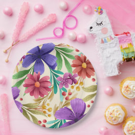 De Papel Um prato redondo com um vibrante desenho floral