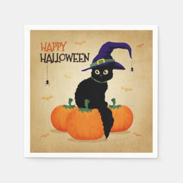De Papel Vintage Halloween Cat e Pumpkins | Guardanapo