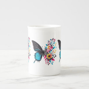De Porcelana Borboleta elegante e caneca floral