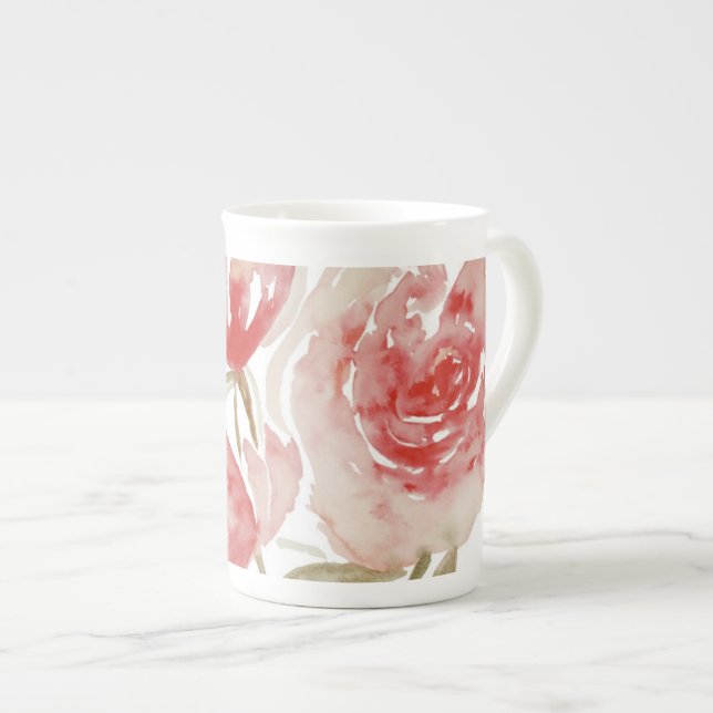 De Porcelana Caneca alta das peônias cor-de-rosa (Frente Esquerda)