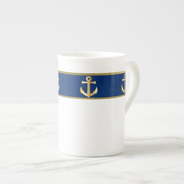 De Porcelana Caneca China azul e Dourada (Frente Esquerda)