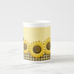 De Porcelana Caneca do chá do girassol da xadrez