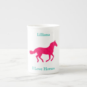 De Porcelana Caneca Especial "Eu Amo Cavalos" Cavalo Rosa