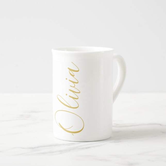 De Porcelana Caneca Especial Nome Olivia Gold Script Branco (Frente Esquerda)