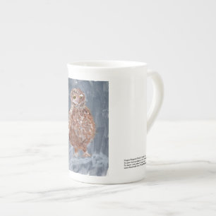 De Porcelana Coruja pequena elegante com a caneca cinzenta do