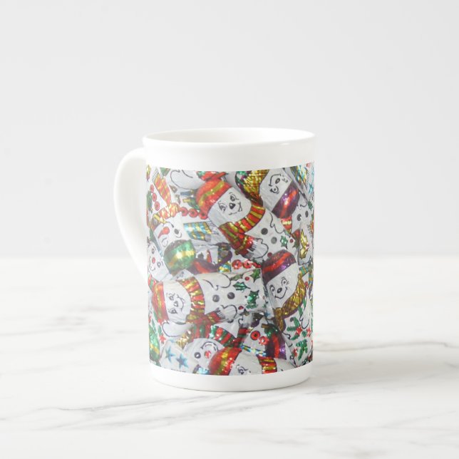De Porcelana Doce Snowmen osso caneca china (Frente Esquerda)
