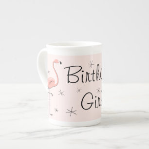 De Porcelana Flamingo Pink Birthday Garota Osso Caneca