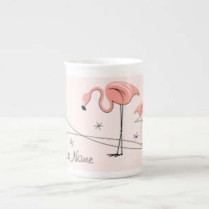 De Porcelana Flamingos Pink Trio 3 Nome da caneca