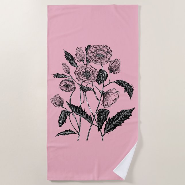 De Praia Poppies Pink Beach Toalha - Escolher Cor (Frente)