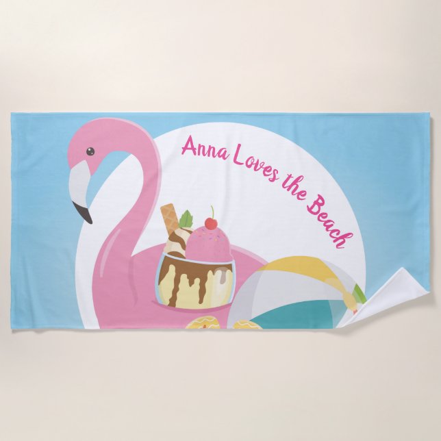 De Praia Toalha Flamingo Beach Personalizada (Frente)