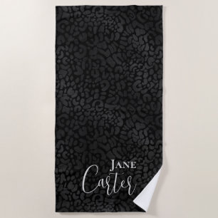 De Praia Toalha Negra-Leopardo Preta Personalizada