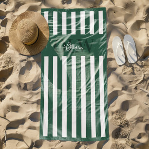 De Praia Toalha Personalizada Listra Verde e Branco Clássic