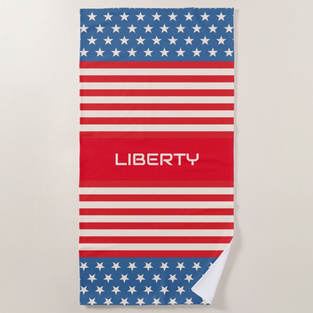 De Praia Toalha Red White Blue Personalizada Liberty Beach (Frente)