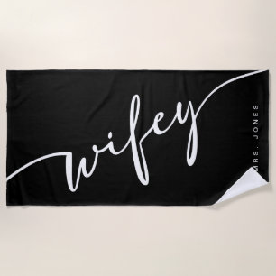De Praia Toalha Wifey Beach, preta e branca, presente para