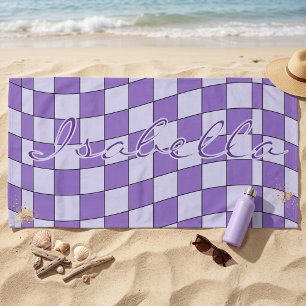 De Praia Toalha Xadrez Ondulada Roxa da Moda com Nome Perso
