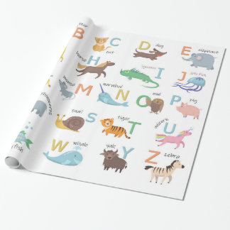 De Presente Alfabeto com papel embrulhado por animais