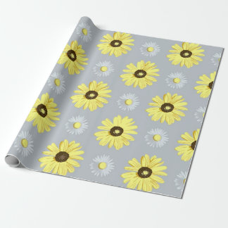 De Presente Amarelo branco das margaridas no papel cinzento do