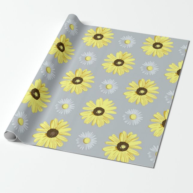 De Presente Amarelo branco das margaridas no papel cinzento do (Desenrolado)