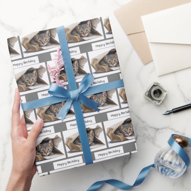 De Presente Aniversário Tabby Cat em Papel Bag (Presentear)