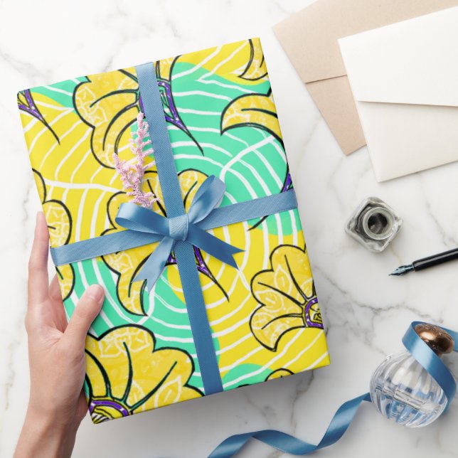 De Presente Ankara Turquoise e Papel Floral Amarelo (Presentear)