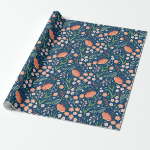De Presente Belo papel floreado azul e laranja