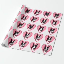 De Presente Boston Terrier ama papel cor-de-rosa ondulando