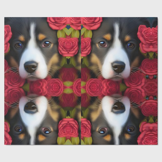 De Presente Corgi Puppy em Papel Tecido do rosa vermelha (Barra)