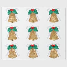 De Presente Dourados Sinos e Papel Holly Wraps