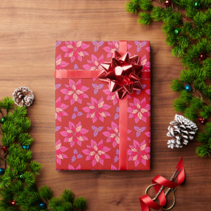 De Presente Esfregando papel no Natal com poinsettia vermelha.