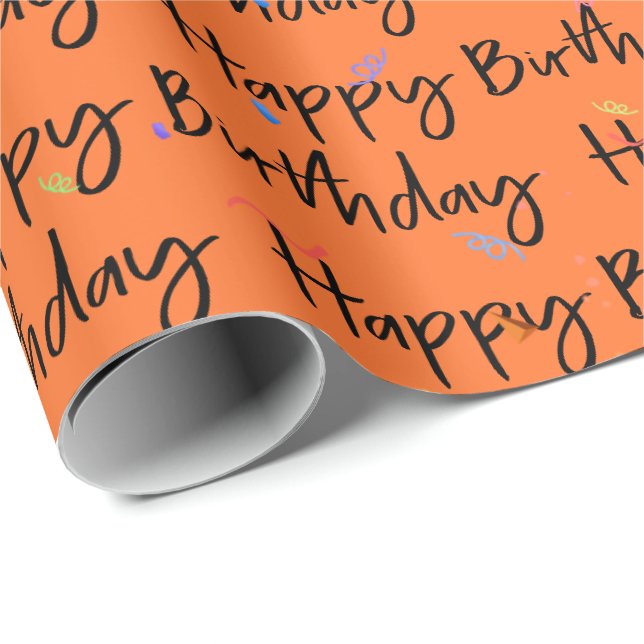 De Presente Feliz Aniversário Confetti sobre o Papel Laranja (Ponta do rolo)