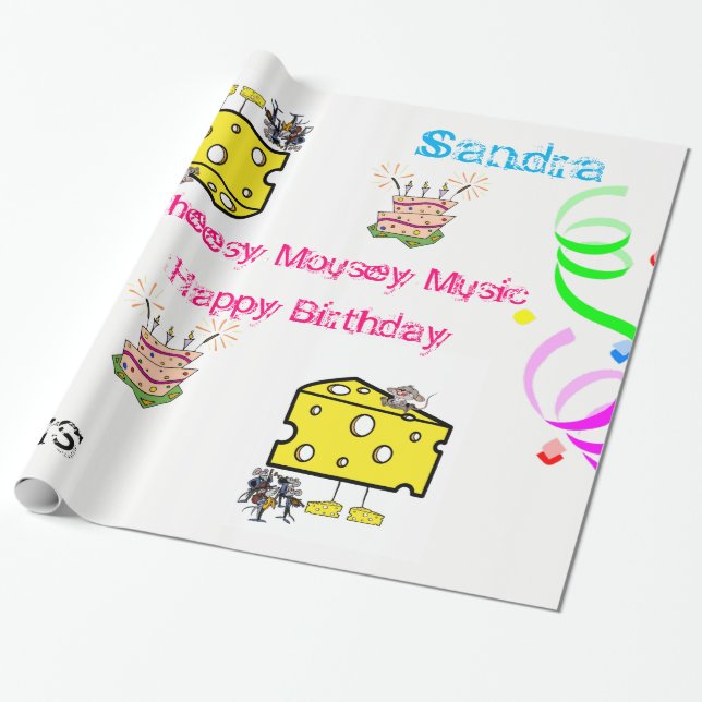 De Presente Feliz Aniversário do Mouse Cheesy em Papel (Desenrolado)