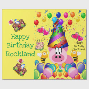 De Presente Feliz Aniversário Enrolando Papel Porco Bumblebee