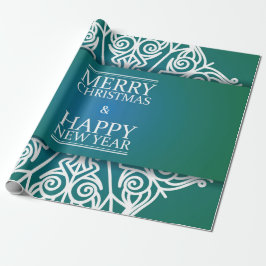 De Presente Feliz ano novo e papel embrulhado abençoado