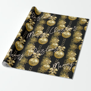 De Presente Feliz Natal Esfregando Papel Dourado Esferas Preta
