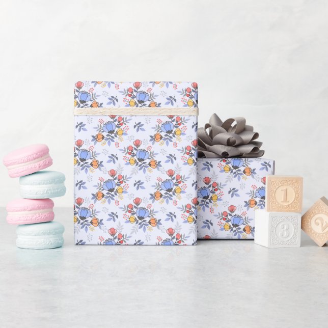 De Presente Flores Desenhadas À Mão Branca Enrolando Papel (Chá de bebê)