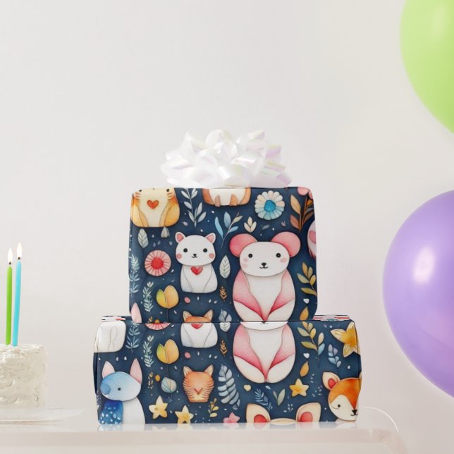 De Presente Flores e flores, animais Enroscados Papel (Presentes para festas)