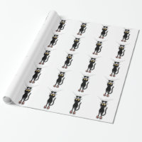 Gato preto do divertimento que cai papel para