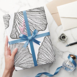 De Presente Ginkgo deixa papel ondulado. Preto e Branco