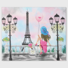 De Presente Mulher em Paris molhando papel com a Torre Eiffel