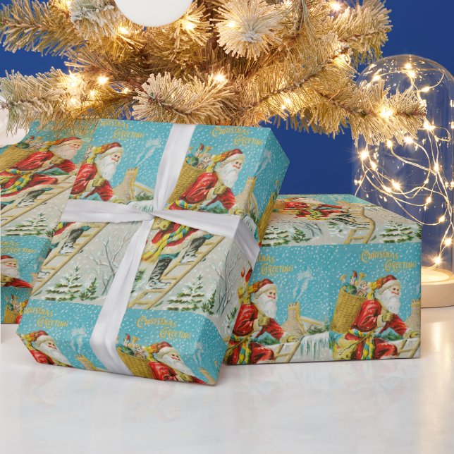 De Presente Natais vintages santa claus embrulhando papel (Feriados)