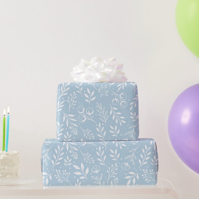 De Presente Padrão Botânico Papel Azul Claro Molhante (Presentes para festas)