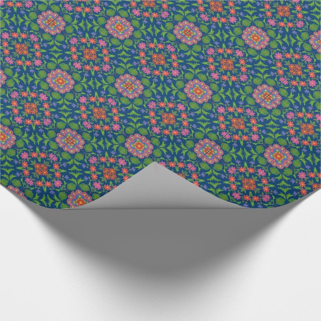De Presente Padrão Floral Rangoli, Papel Azul Profundo (Ponta)