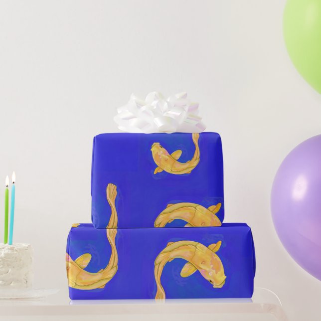 De Presente Papel Azul Escuro com Carpas Laranja (Presentes para festas)
